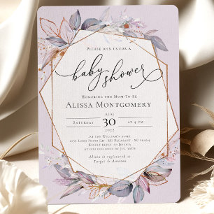 Invitación a Baby Shower de lavanda púrpura geomét