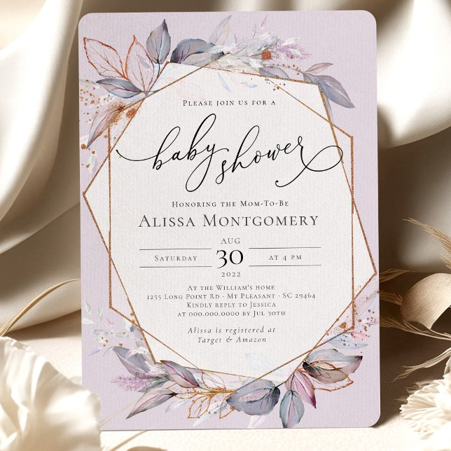 Invitación a Baby Shower de lavanda púrpura geomét (Subido por el creador)