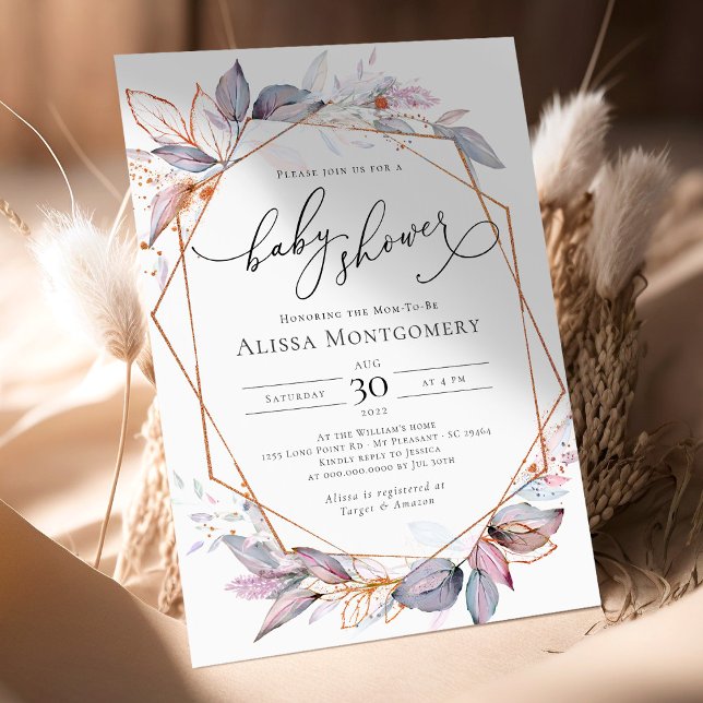 Invitación a Baby Shower de lavanda púrpura geomét (Subido por el creador)