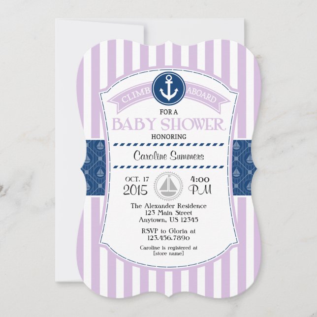 Invitación a Baby Shower de Lavender Blue Nautical (Anverso)