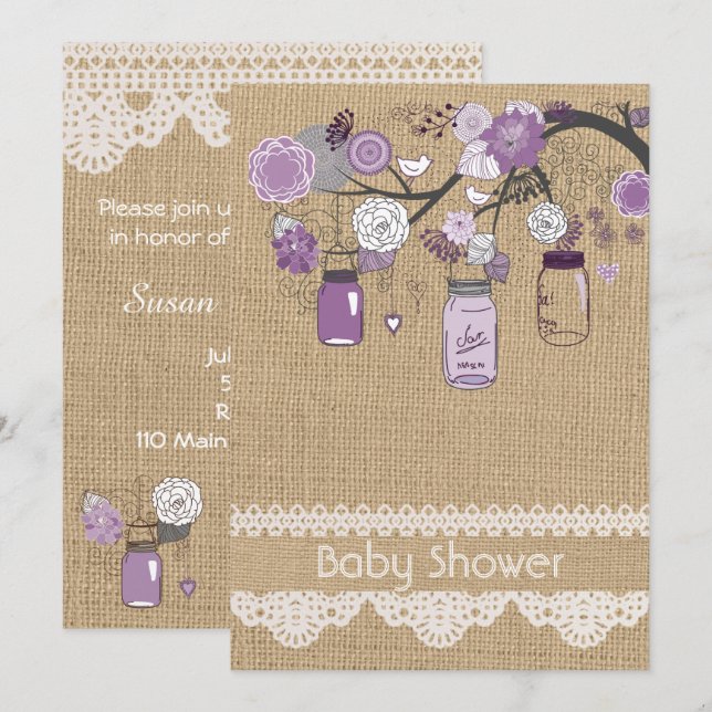 Invitación a Baby Shower de Lavender Lilac Mason J (Anverso / Reverso)
