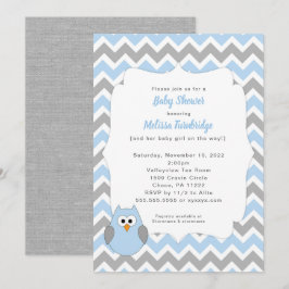 Invitación a Baby Shower de Lechuza Azul, niño roc