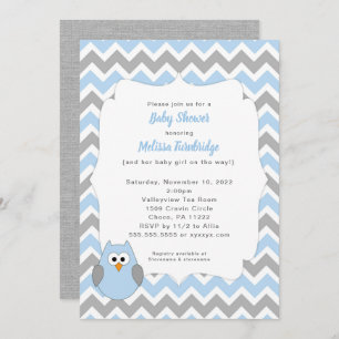 Invitación a Baby Shower de Lechuza Azul, niño roc