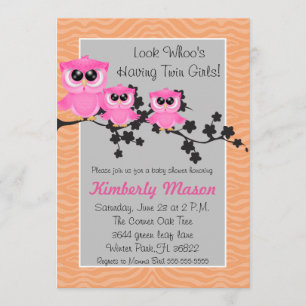 Invitación a Baby Shower de Lechuza Chica gemela c
