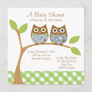 Invitación a Baby Shower de lechuza gemela