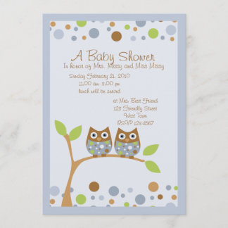 Invitación a Baby Shower de lechuza gemela