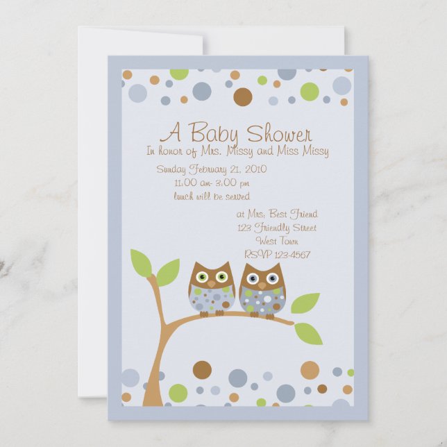 Invitación a Baby Shower de lechuza gemela (Anverso)