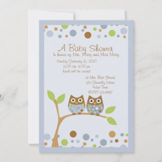 Invitación a Baby Shower de lechuza gemela