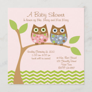 Invitación a Baby Shower de lechuza gemela