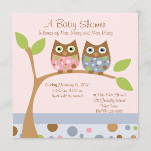 Invitación a Baby Shower de lechuza gemela