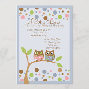 Invitación a Baby Shower de lechuza gemela