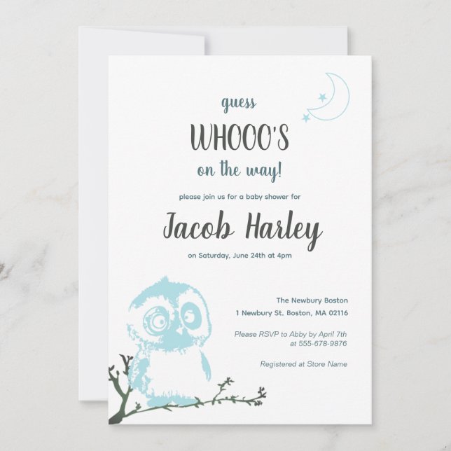 Invitación a Baby Shower de Lechuza Nocturna (Anverso)