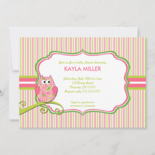 Invitación a Baby Shower de Lechuza Rosa y Verde M