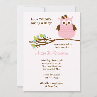 Invitación a Baby Shower de Lechuza Rosada