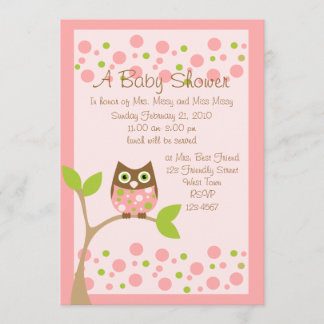 Invitación a Baby Shower de Lechuza Rosada