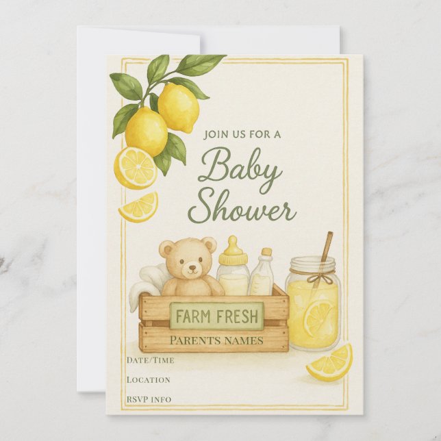 Invitación a Baby Shower de Lemon (Anverso)
