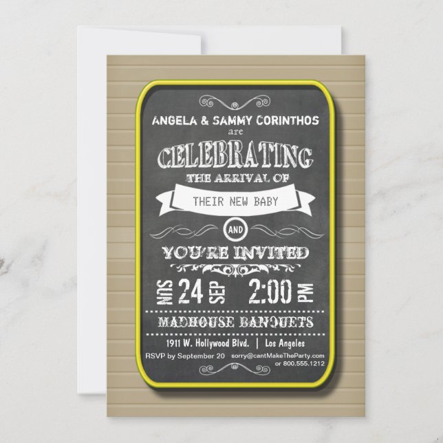 Invitación a Baby Shower de Lemon Neon Chalkboard (Anverso)