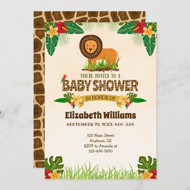 Invitación a Baby Shower de León de la Jungla (Anverso / Reverso)