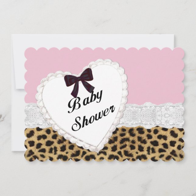 Invitación a Baby Shower de Leopard Lace Heart (Anverso)