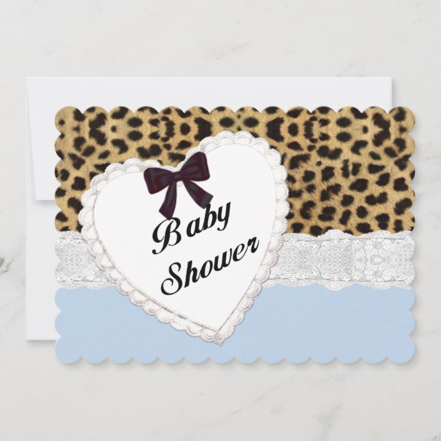 Invitación a Baby Shower de Leopard Lace Heart (Anverso)