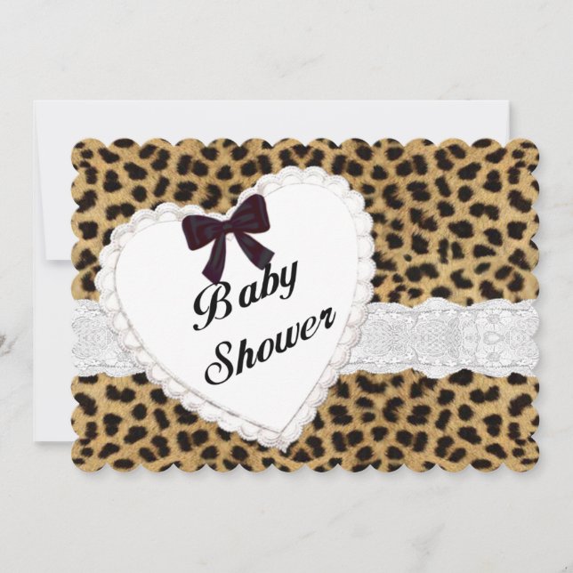 Invitación a Baby Shower de Leopard Lace Heart (Anverso)