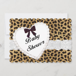 Invitación a Baby Shower de Leopard Lace Heart