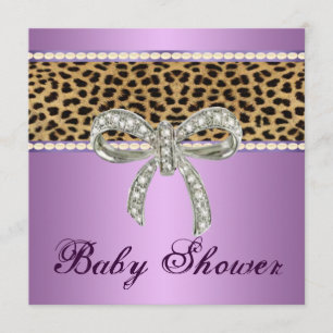 Invitación a Baby Shower de leopardo morado
