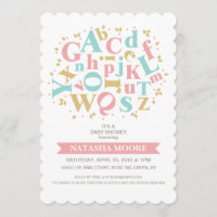 Invitación a Baby Shower de letras de alfabeto