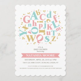 Invitación a Baby Shower de letras de alfabeto