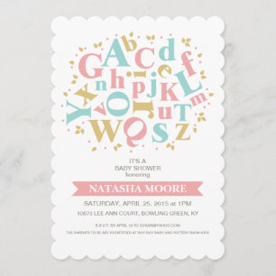 Invitación a Baby Shower de letras de alfabeto