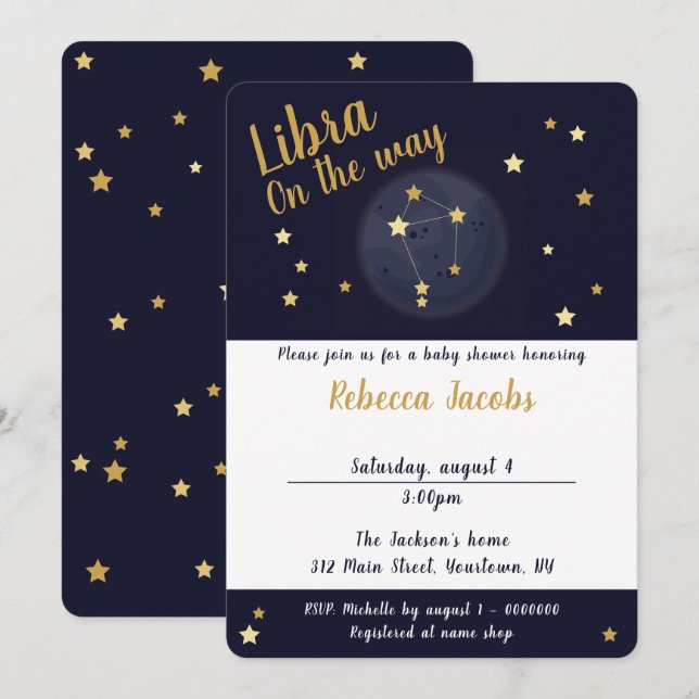 Invitación a Baby Shower de Libra zodiac (Anverso / Reverso)