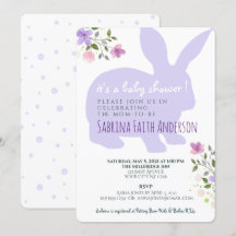 Invitación a Baby Shower de Lilac Floral Bunny
