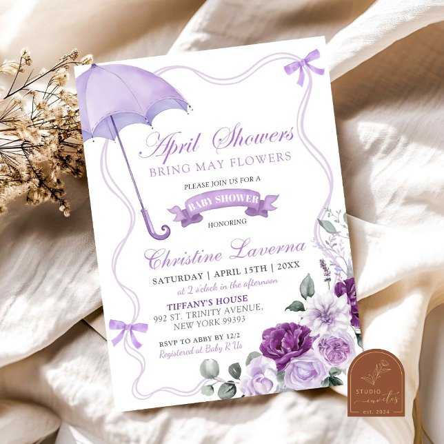Invitación a Baby Shower de Lilac Purple Floral Ap (Subido por el creador)