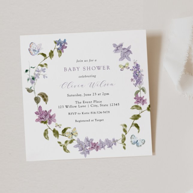 Invitación a Baby Shower de Lilac y Butterflies (Subido por el creador)