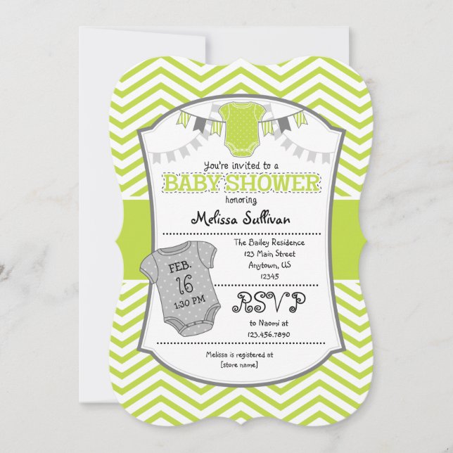 Invitación a Baby Shower de Lime Green Gray Chevro (Anverso)