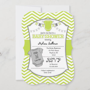 Invitación a Baby Shower de Lime Green Gray Chevro