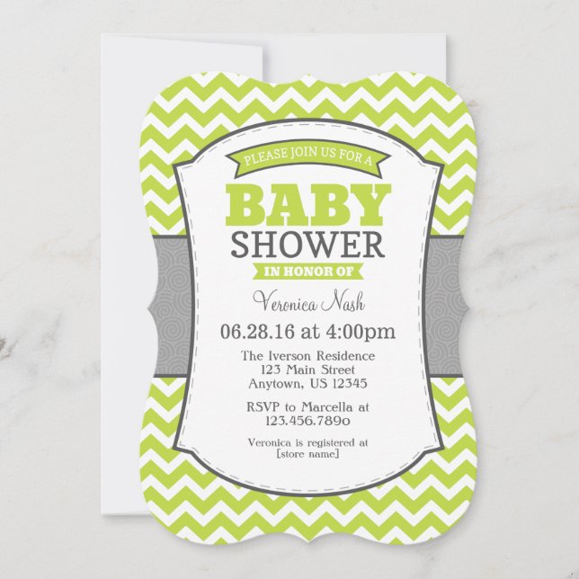 Invitación a Baby Shower de Lime Green Gray Chevro (Anverso)