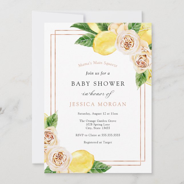 Invitación a Baby Shower de limón y verde (Anverso)