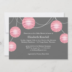 Invitación a Baby Shower de linterna rosa y gris F