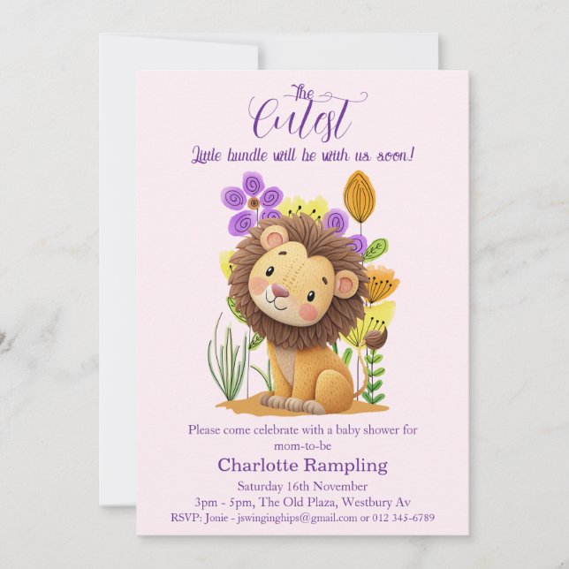 Invitación a Baby Shower de Lion Cub (Anverso)