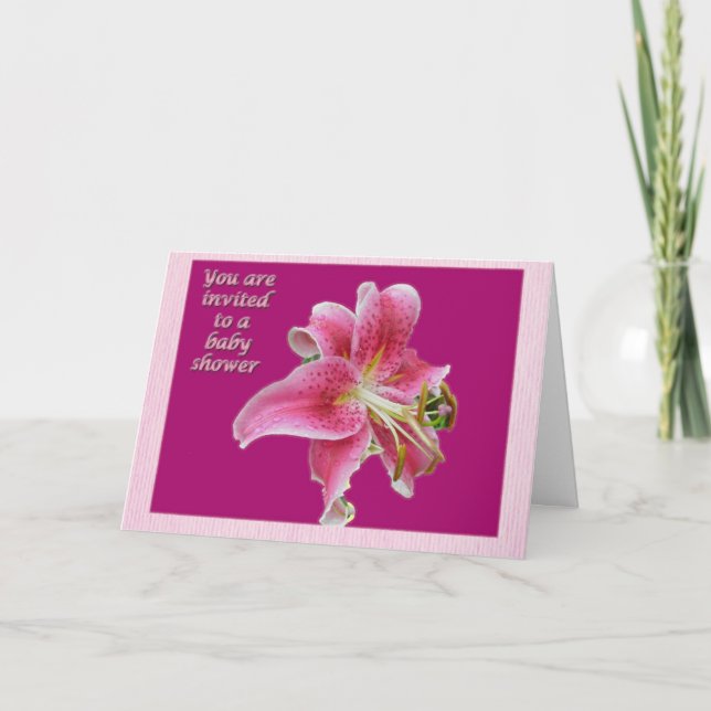 Invitación a Baby Shower de Lirio Rosa (Anverso)