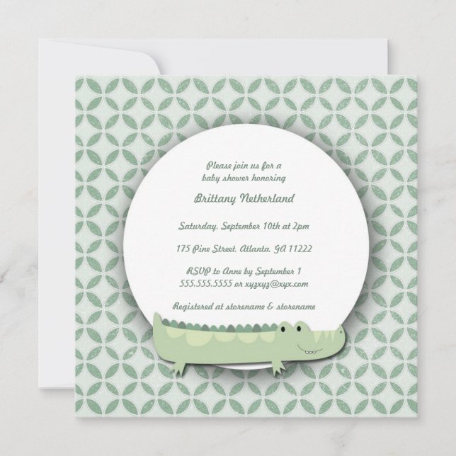 Invitación a Baby Shower de Little Alligator Squar (Anverso)