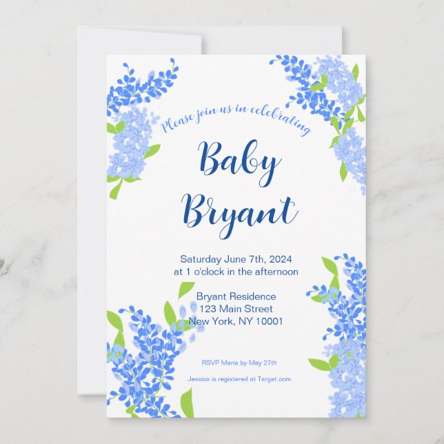 Invitación a Baby Shower de Little Boy Blue Floral (Anverso)