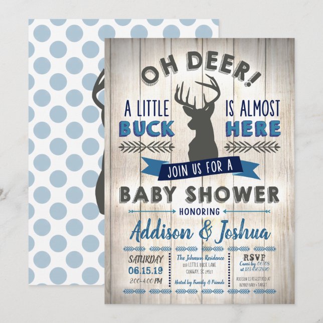 Invitación a Baby Shower de Little Buck Deer (Anverso / Reverso)