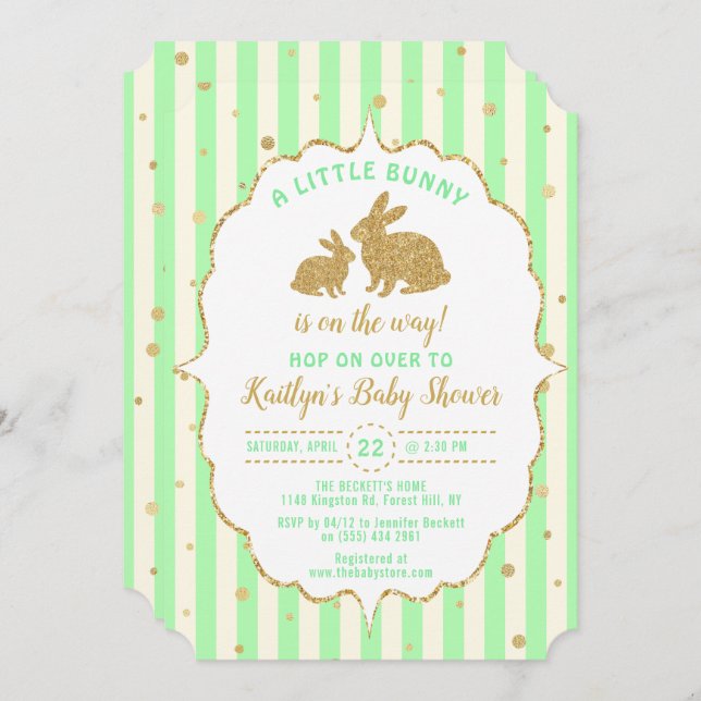 Invitación a Baby Shower de Little Bunny Neutral E (Anverso / Reverso)