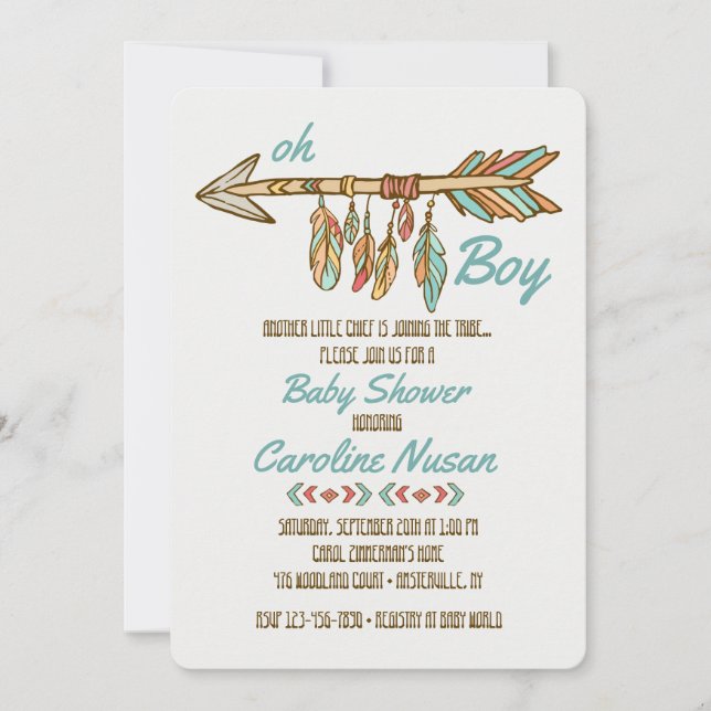 Invitación a Baby Shower de Little Chief (Anverso)