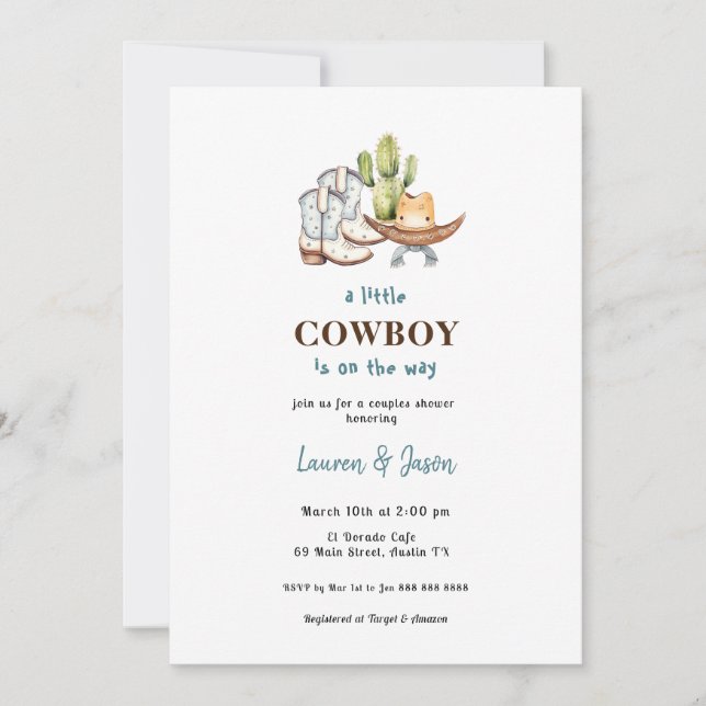 Invitación a Baby Shower de Little Cowboy (Anverso)