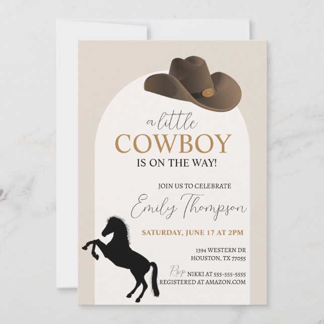 Invitación a Baby Shower de Little Cowboy (Anverso)