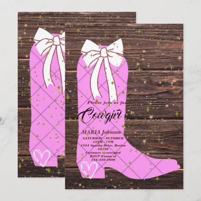 Invitación a Baby Shower de Little Cowgirl Bootie  (Anverso / Reverso)