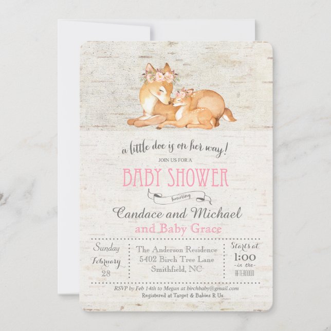 Invitación a Baby Shower de Little Deer Birch Chic (Anverso)